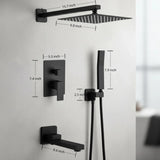 10" Rain Shower System with Tub Spout & Handheld, Matte Black Bathroom Faucet Set