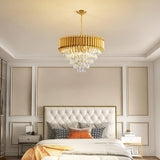 Modern Gold Crystal Chandelier, 5-Tier Raindrop Effect K9 Crystal Chandelier