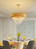 Modern Gold Crystal Chandelier, 5-Tier Raindrop Effect K9 Crystal Chandelier