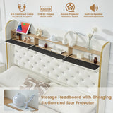 LED Bed Frame with Star Projector & Storage Drawers, Full Queen King Size