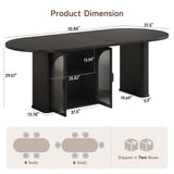 Walnut 70 Inch Oval Dining Table for 6-8 People, Modern Large Dining Room Table with 2-Tier Storage Space