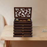 Rectangle Jewelry Box with 6 Compartments – Vintage Wooden Case