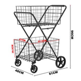 2 Layers Shopping Foldable Utility Shopping Carts with Double Basket and 360
