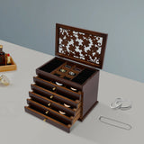Rectangle Jewelry Box with 6 Compartments – Vintage Wooden Case
