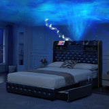 LED Bed Frame with Star Projector & Storage Drawers, Full Queen King Size