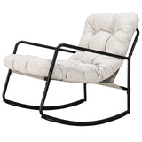 SEEHILL Outdoor Rocking Chair, Metal Patio Rocking Chair, Indoor Rocking Chair with Cushion, Papasan Rocking Lounge Chair, Comfy Modern Rocker Chair for Porch, Living Room