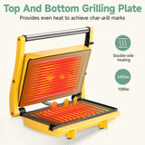 1000W Electric Sandwich Maker Panini Press Grill, Non-Stick, 110V US Plug, Yellow