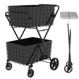 2 Layers Shopping Foldable Utility Shopping Carts with Double Basket and 360
