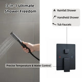 10" Rain Shower System with Tub Spout & Handheld, Matte Black Bathroom Faucet Set