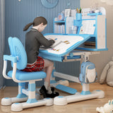 2Pcs Kids Study Desk Chair Set, Height Adjustable School Table Chair Set with Sitting Corrector, Ergonomic
