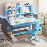 2Pcs Kids Study Desk Chair Set, Height Adjustable School Table Chair Set with Sitting Corrector, Ergonomic