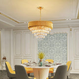 Modern Gold Crystal Chandelier, 5-Tier Raindrop Effect K9 Crystal Chandelier