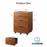 GALAXHERO 3 Drawer Wood File Cabinet Rolling Under Desk Filing Cabinet