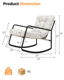SEEHILL Outdoor Rocking Chair, Metal Patio Rocking Chair, Indoor Rocking Chair with Cushion, Papasan Rocking Lounge Chair, Comfy Modern Rocker Chair for Porch, Living Room