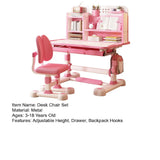 2Pcs Kids Study Desk Chair Set, Height Adjustable School Table Chair Set with Sitting Corrector, Ergonomic