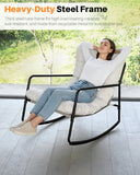 SEEHILL Outdoor Rocking Chair, Metal Patio Rocking Chair, Indoor Rocking Chair with Cushion, Papasan Rocking Lounge Chair, Comfy Modern Rocker Chair for Porch, Living Room