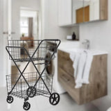 2 Layers Shopping Foldable Utility Shopping Carts with Double Basket and 360