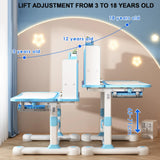 2Pcs Kids Study Desk Chair Set, Height Adjustable School Table Chair Set with Sitting Corrector, Ergonomic