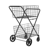 2 Layers Shopping Foldable Utility Shopping Carts with Double Basket and 360