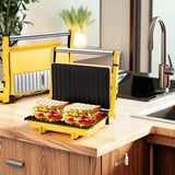 1000W Electric Sandwich Maker Panini Press Grill, Non-Stick, 110V US Plug, Yellow