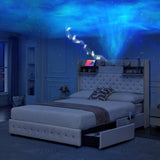 LED Bed Frame with Star Projector & Storage Drawers, Full Queen King Size