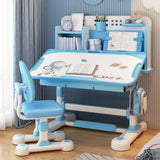 2Pcs Kids Study Desk Chair Set, Height Adjustable School Table Chair Set with Sitting Corrector, Ergonomic