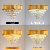 Modern Gold Crystal Chandelier, 5-Tier Raindrop Effect K9 Crystal Chandelier