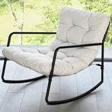 SEEHILL Outdoor Rocking Chair, Metal Patio Rocking Chair, Indoor Rocking Chair with Cushion, Papasan Rocking Lounge Chair, Comfy Modern Rocker Chair for Porch, Living Room