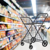 2 Layers Shopping Foldable Utility Shopping Carts with Double Basket and 360
