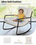 SEEHILL Outdoor Rocking Chair, Metal Patio Rocking Chair, Indoor Rocking Chair with Cushion, Papasan Rocking Lounge Chair, Comfy Modern Rocker Chair for Porch, Living Room