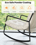 SEEHILL Outdoor Rocking Chair, Metal Patio Rocking Chair, Indoor Rocking Chair with Cushion, Papasan Rocking Lounge Chair, Comfy Modern Rocker Chair for Porch, Living Room