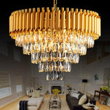 Modern Gold Crystal Chandelier, 5-Tier Raindrop Effect K9 Crystal Chandelier