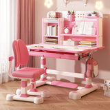 2Pcs Kids Study Desk Chair Set, Height Adjustable School Table Chair Set with Sitting Corrector, Ergonomic