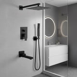 10" Rain Shower System with Tub Spout & Handheld, Matte Black Bathroom Faucet Set