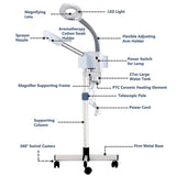 2 in 1 Facial Steamer Ionic Ozone Facial Steamer on Wheels with 5X Magnifying Lamp Hot Mist