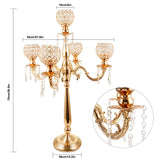 Gold Crystal Candle Holders for Wedding Party Home Decoration, 5 Arms