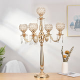 Gold Crystal Candle Holders for Wedding Party Home Decoration, 5 Arms