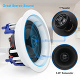 Herdio 5.25” Flush Mount Bluetooth Ceiling Speaker System Max Power 600 Watts Perfect For Humid
