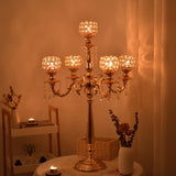 Gold Crystal Candle Holders for Wedding Party Home Decoration, 5 Arms