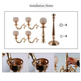 Gold Crystal Candle Holders for Wedding Party Home Decoration, 5 Arms