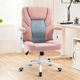 Pink Home Office Chair Mesh Teddy Fleece Swivel Desk Chair with Wheels