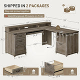Farmhouse 69" Executive L Shaped Desk with Drawer, Home Office Desk with Charging Station