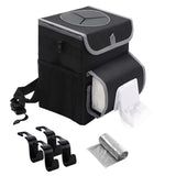 Portable Car Trash Bin With Lid, Leakproof Bag, Hanging Pockets, Adjustable Tissue Dispenser And Mounting Straps