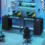 78" 2 Person Desk with 8 Fabric Drawers, Long Computer Desk Home Office Desk with Storage