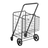Jumbo Folding Grocery Cart with Double Baskets 360 Swivel Wheels Large Capacity Utility Cart for Shopping