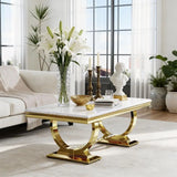 Elegant Gold and White Marble Coffee Table for Living Room and Foyer