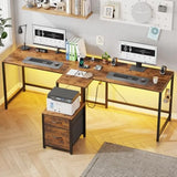 T-Shaped 2 Person Desk with Power Outlet Long Two Person Gaming Table with LED
