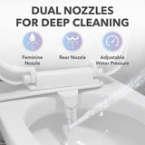 Ultra-Slim Hygienic Bidets Attachment for Existing Toilets - Adjustable Fresh Water Pressure Dual Nozzle
