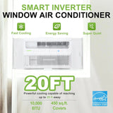 10,000 BTU Smart Inverter Window Air Conditione, Cools 450 Sq.Ft,
