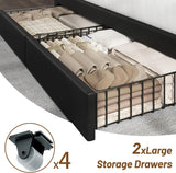 Queen Bed Frame with Headboard ＆ 4 Storage Drawers, Velvet Upholstered
